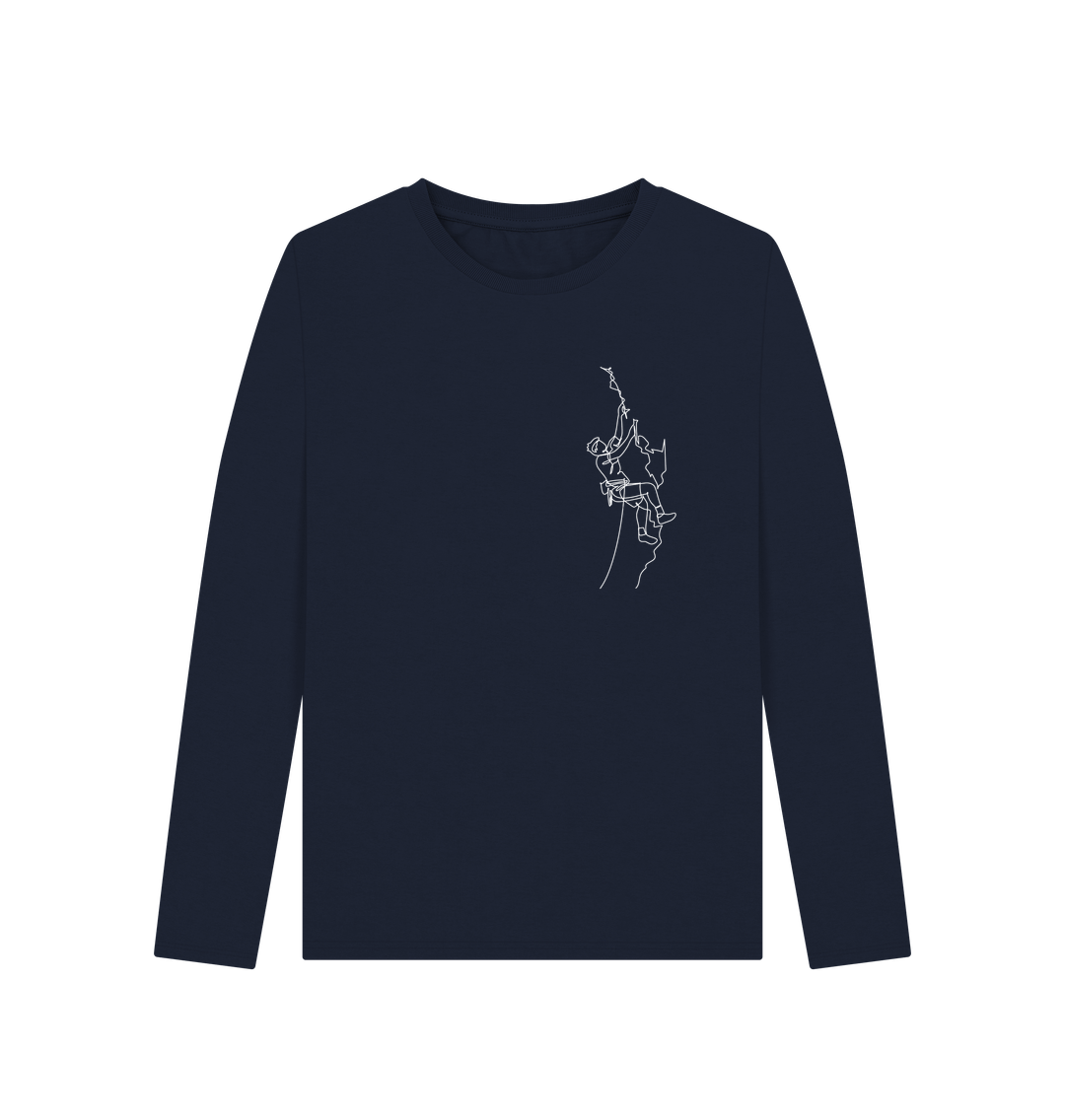 Navy Blue Women's Climber Organic Cotton Long Sleeve Tee (White)