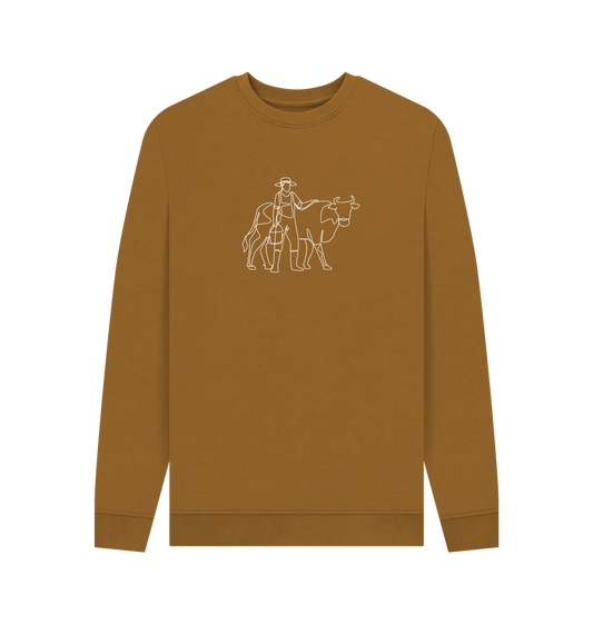 Brown Men's Cow Crewneck Sweatshirt - White