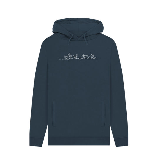 Navy Men's Chickens Organic Cotton Pullover Hoodie (White)