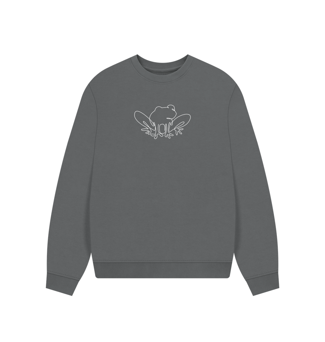 Slate Grey Women's Frog Organic Cotton Oversized Crewneck - White Design