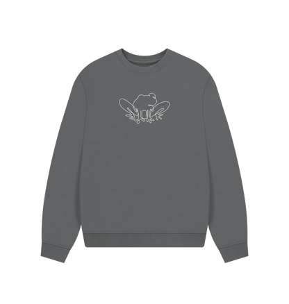 Slate Grey Women's Frog Organic Cotton Oversized Crewneck - White Design