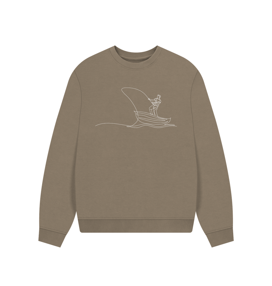 Willow Women's Fisherman Organic Cotton Oversized Crewneck - White Design