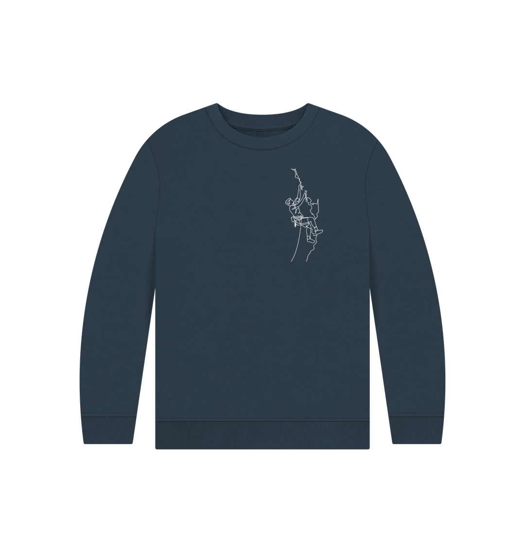 Navy Blue Kid's Climber Organic Cotton Crewneck Sweater (White)