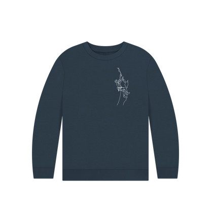 Navy Blue Kid's Climber Organic Cotton Crewneck Sweater (White)