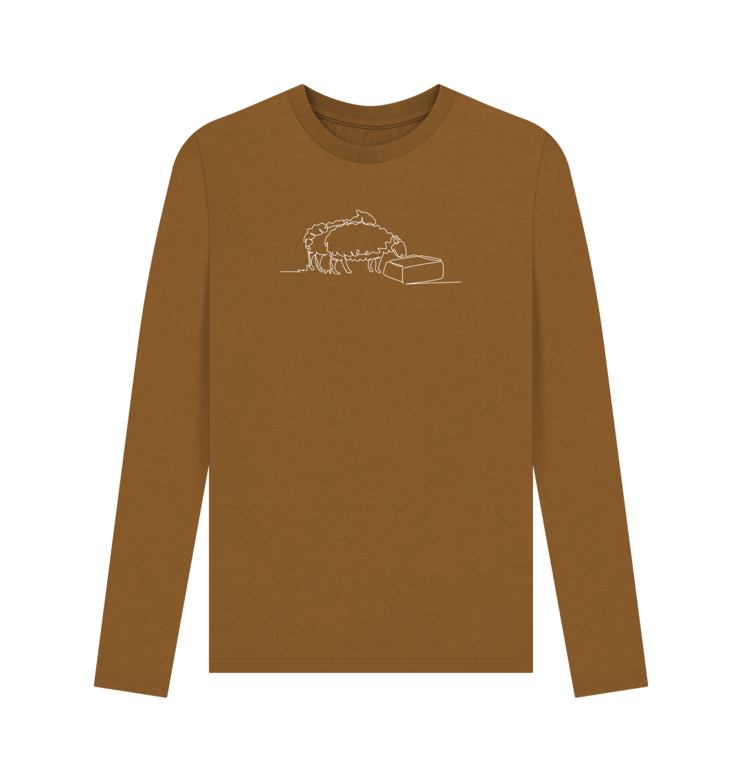 Brown Men's Sheep Organic Cotton Long Sleeve Tee (White)