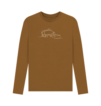 Brown Men's Sheep Organic Cotton Long Sleeve Tee (White)