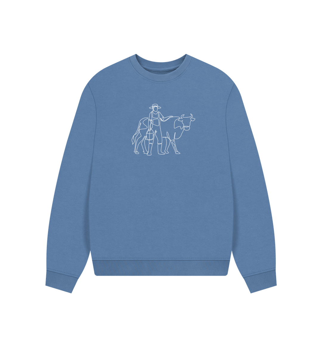 Solent Women's Cow Organic Cotton Oversized Crewneck (White)