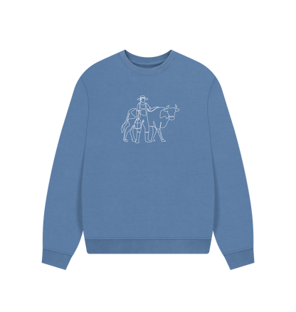 Solent Women's Cow Organic Cotton Oversized Crewneck (White)