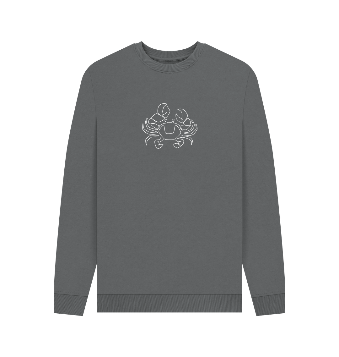 Slate Grey Men's Crab Organic Cotton Crewneck Sweater (White)