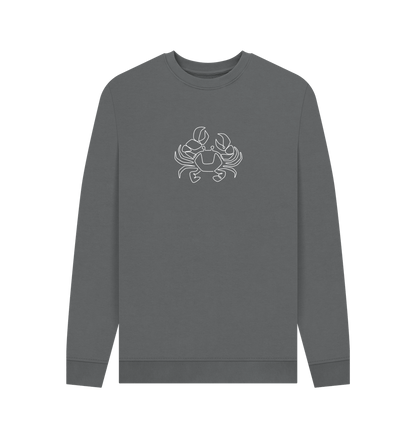 Slate Grey Men's Crab Organic Cotton Crewneck Sweater (White)