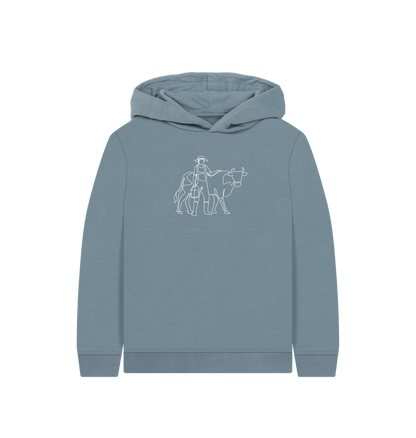 Stone Blue Kid's Cow Organic Cotton Pullover Hoodie (White)