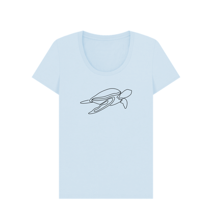 Sky Blue Women's Sea Turtle Organic Cotton Scoop Neck Tee (Black)