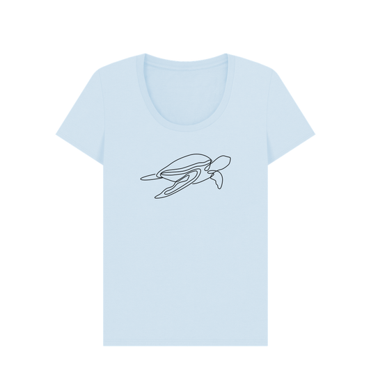 Sky Blue Women's Sea Turtle Organic Cotton Scoop Neck Tee (Black)