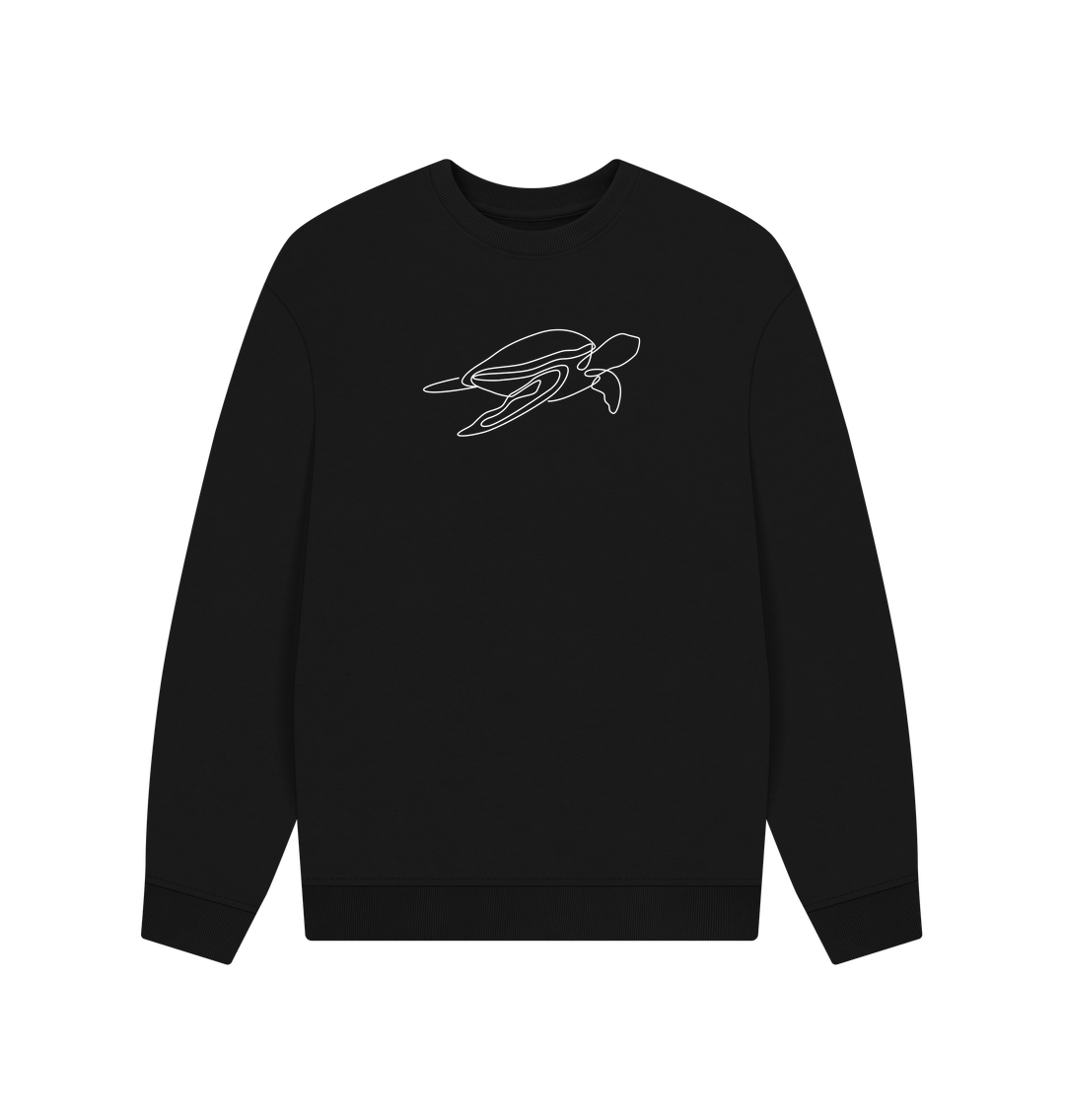 Black Men's Sea Turtle Organic Cotton Oversized Crewneck - White Design