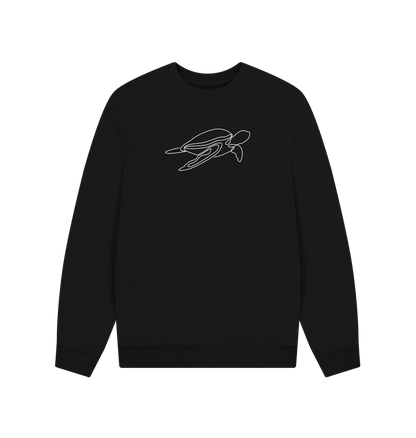 Black Men's Sea Turtle Organic Cotton Oversized Crewneck - White Design