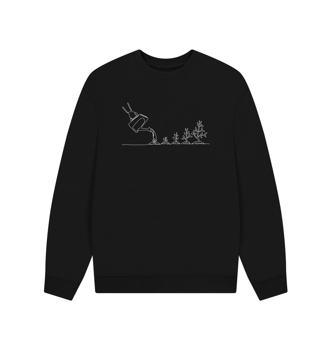 Black Men's Gardening Organic Cotton Oversized Crewneck - White Design