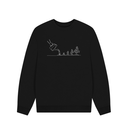 Black Men's Gardening Organic Cotton Oversized Crewneck - White Design