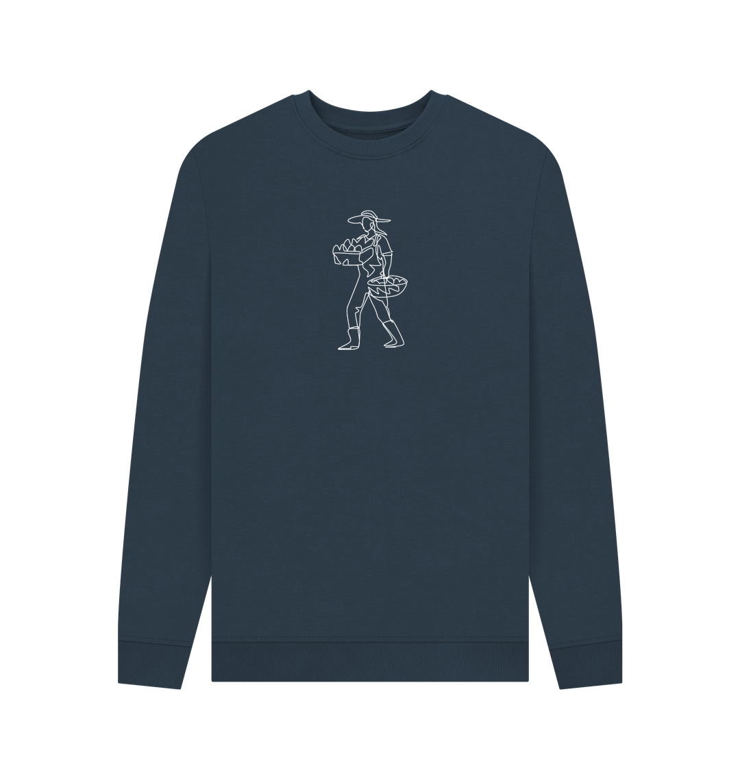 Navy Blue Men's Harvest Organic Cotton Crewneck Sweater (White)