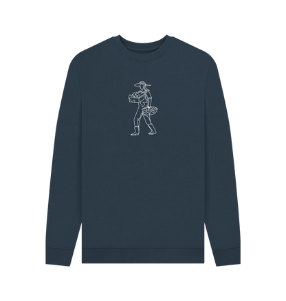 Navy Blue Men's Harvest Organic Cotton Crewneck Sweater (White)