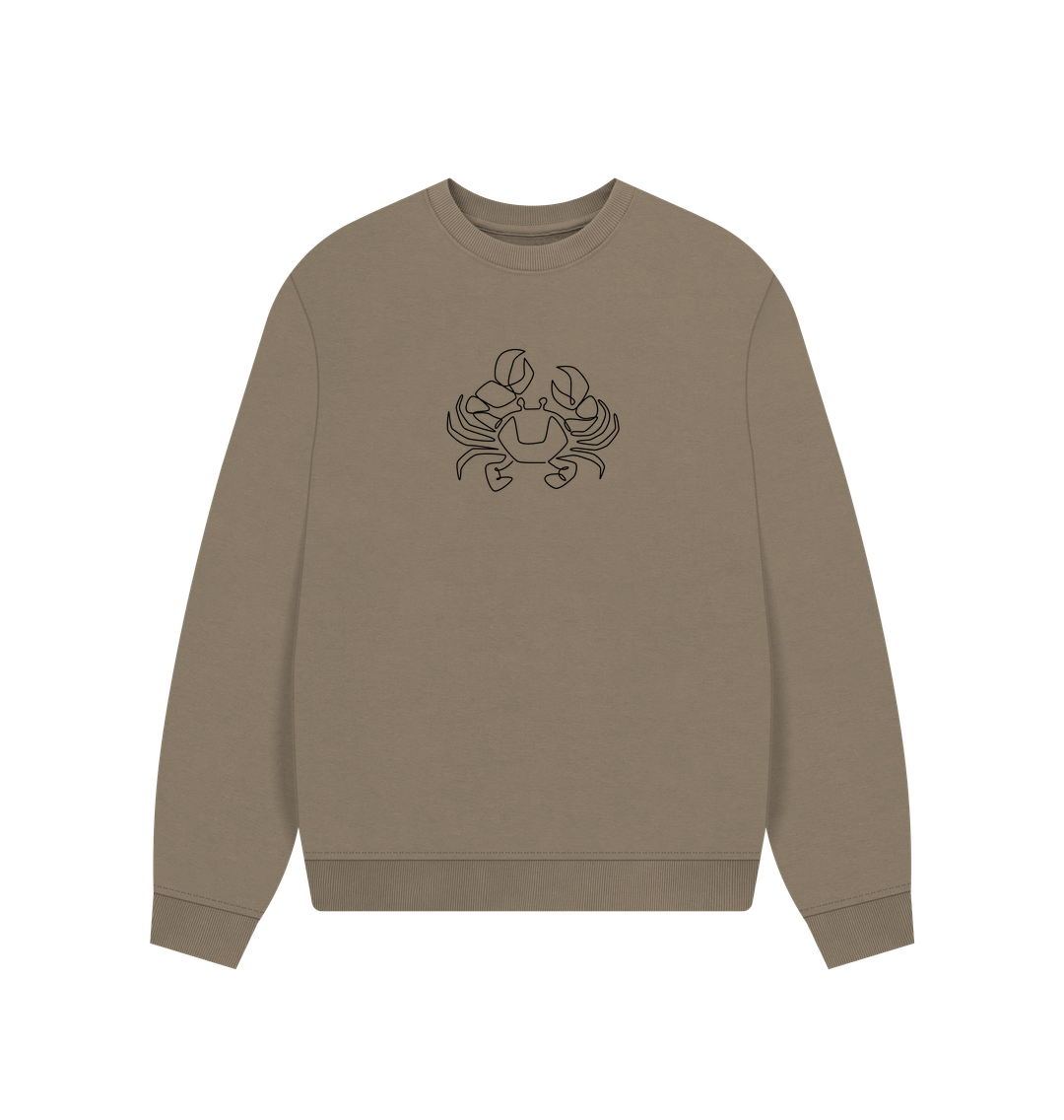 Willow Women's Crab Organic Cotton Oversized Crewneck - Black Design