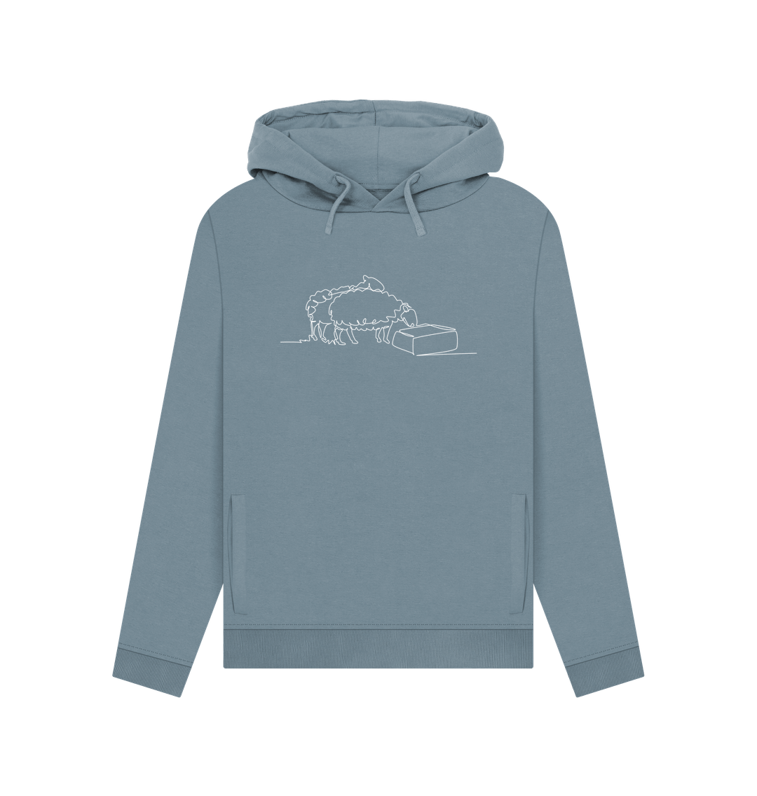 Stone Blue Women's Sheep Organic Cotton Pullover Hoodie (White)