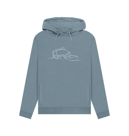 Stone Blue Women's Sheep Organic Cotton Pullover Hoodie (White)