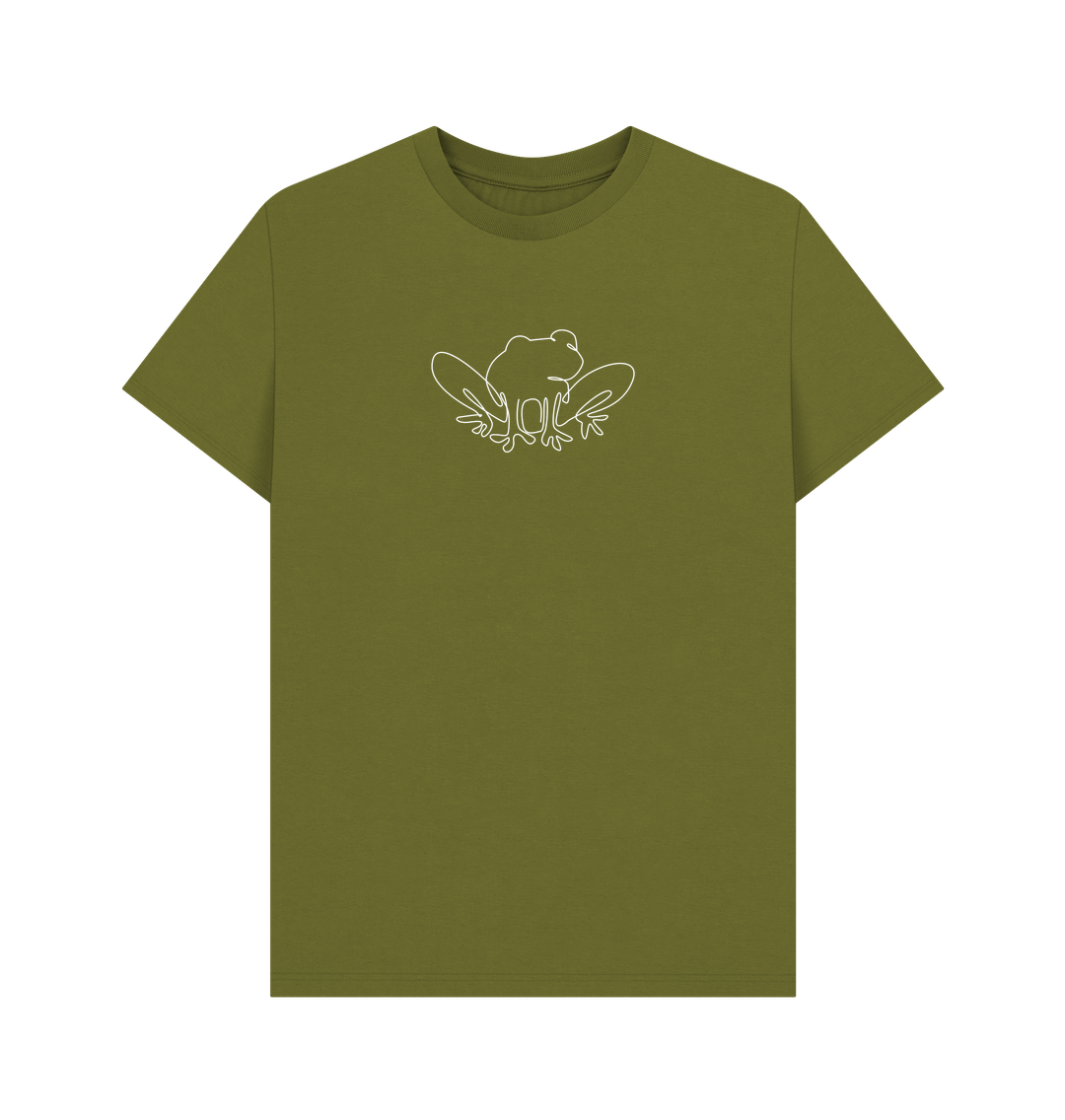 Moss Green Men's Frog Organic Cotton Basic Tee (White)