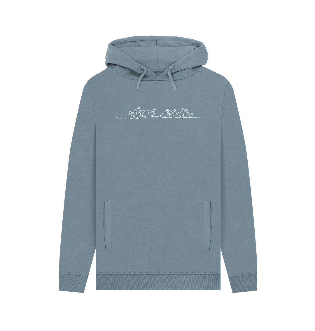 Stone Blue Men's Chickens Organic Cotton Pullover Hoodie (White)