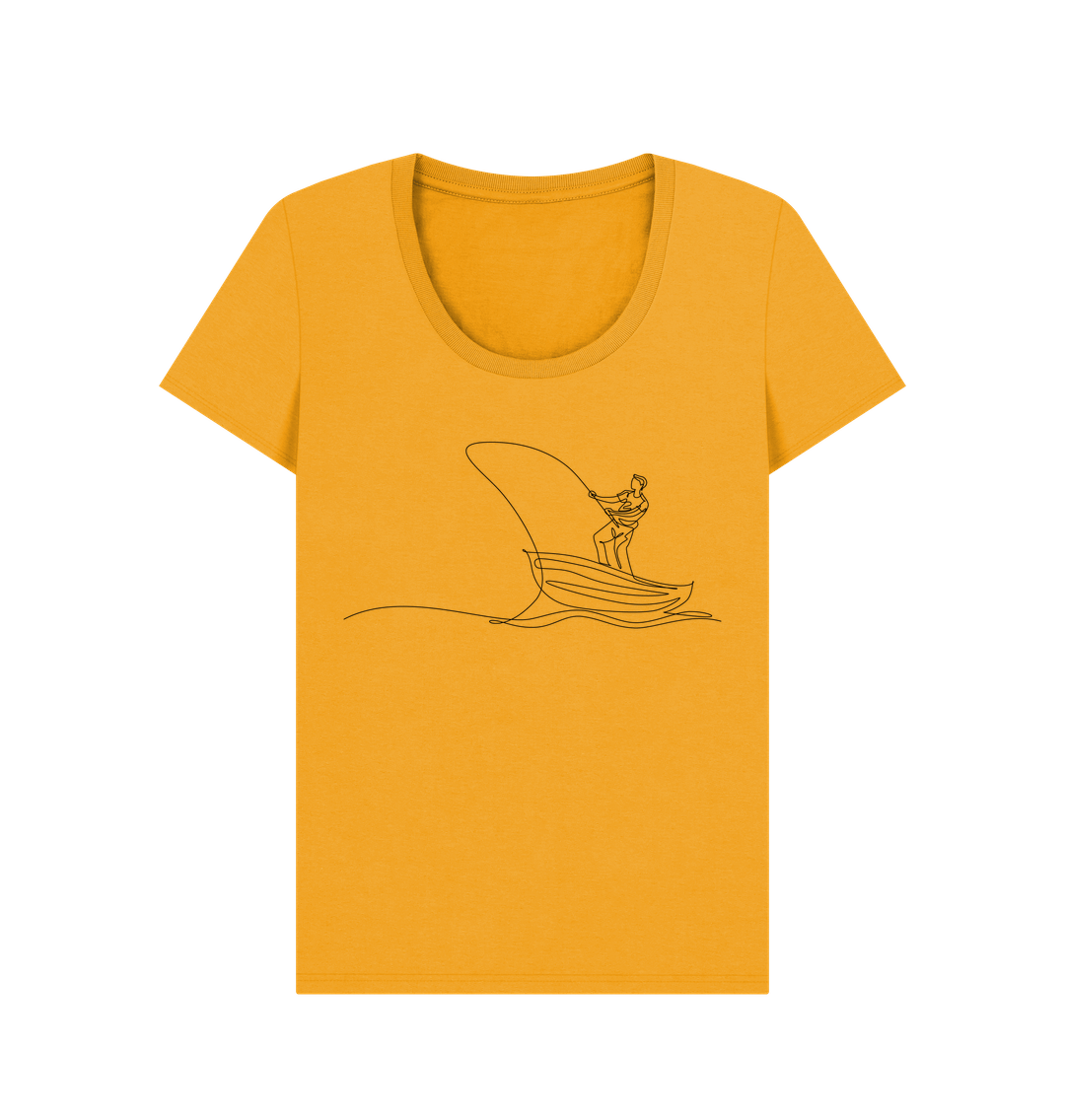 Mustard Women's Fisherman Organic Cotton Scoop Neck Tee (Black)