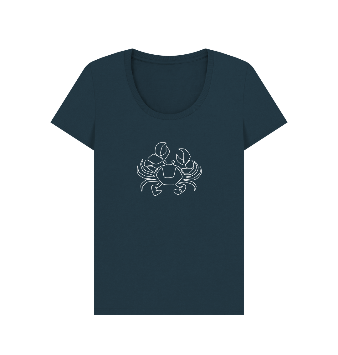 Denim Blue Women's Crab Scoop Neck T-Shirt - White