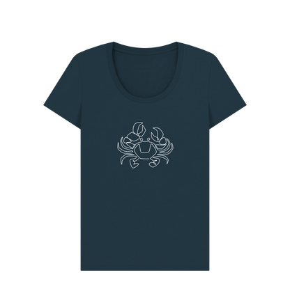 Denim Blue Women's Crab Scoop Neck T-Shirt - White