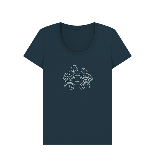 Denim Blue Women's Crab Scoop Neck T-Shirt - White