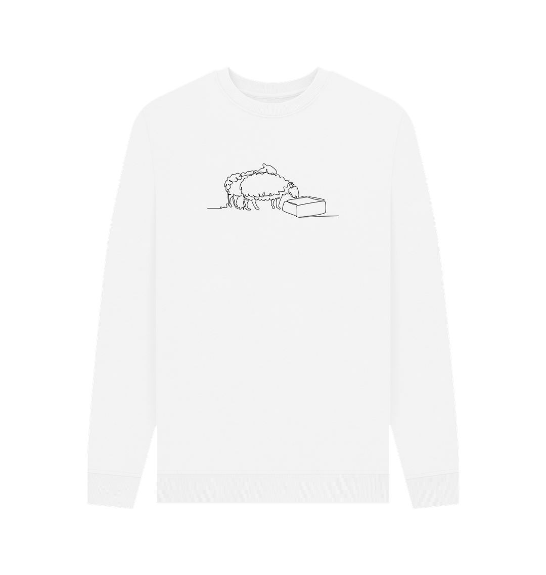 White Men's Sheep Organic Cotton Crewneck Sweater (Black)