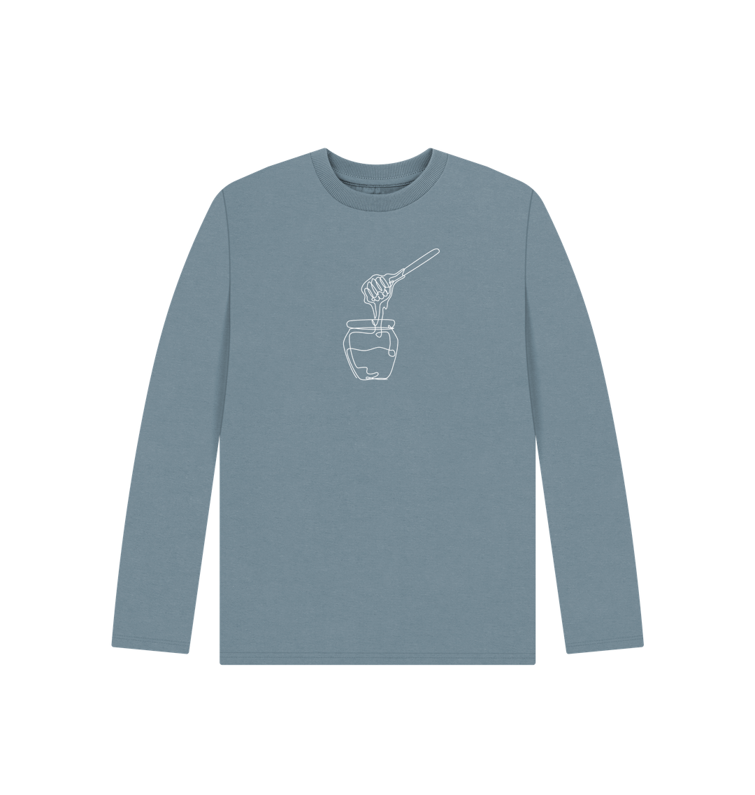 Stone Blue Kid's Honey Organic Cotton Long Sleeve Tee (White)