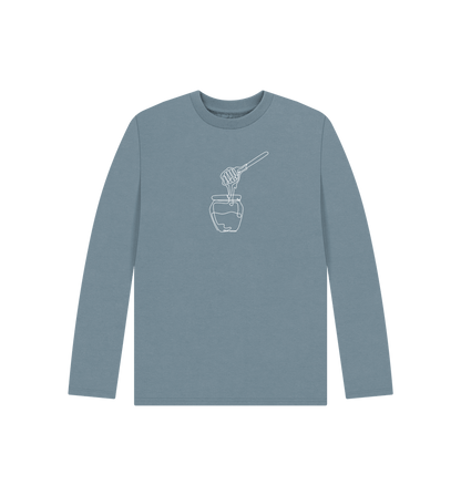 Stone Blue Kid's Honey Organic Cotton Long Sleeve Tee (White)