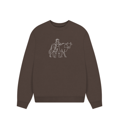 Chocolate Women's Cow Organic Cotton Oversized Crewneck - White Design