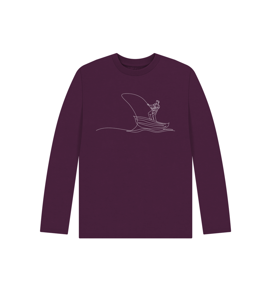 Purple Kid's Fisherman Organic Cotton Long Sleeve Tee (White)