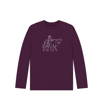 Purple Kid's Cow Organic Cotton Long Sleeve Tee (White)