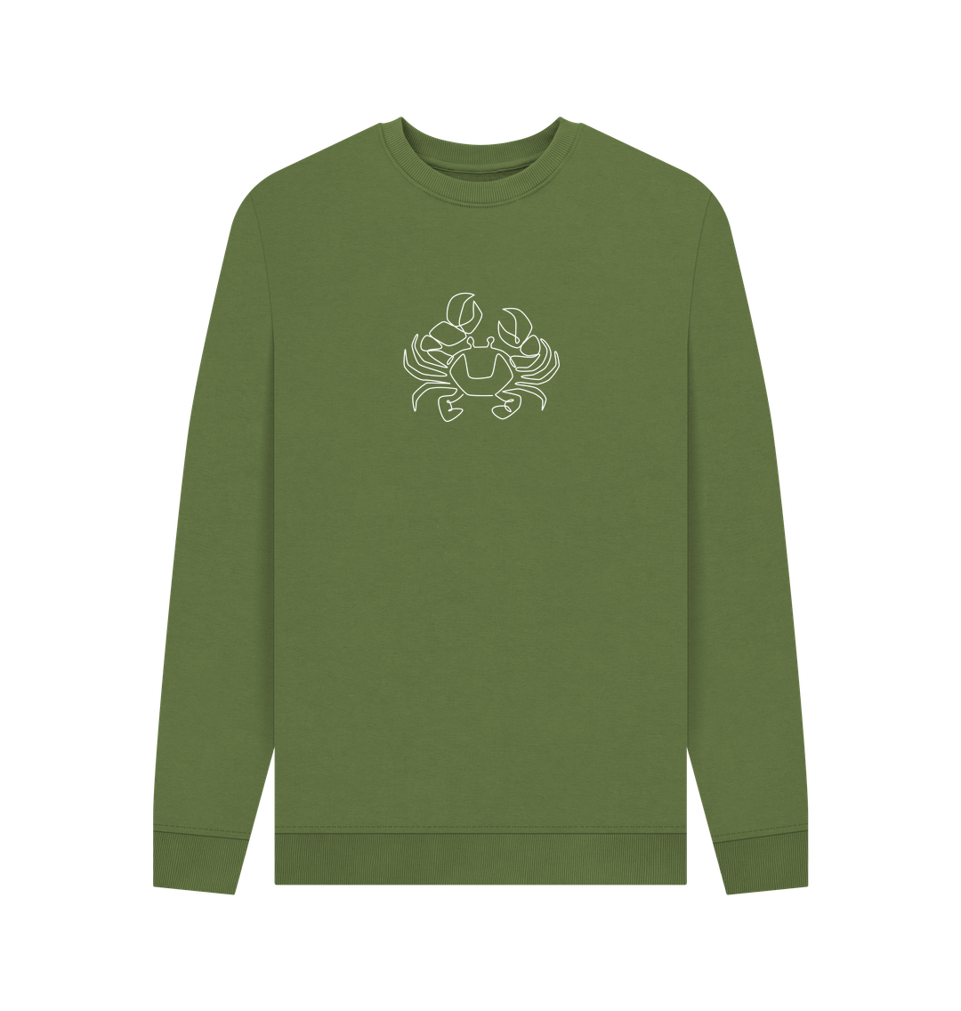 Khaki Men's Crab Organic Cotton Crewneck Sweater (White)