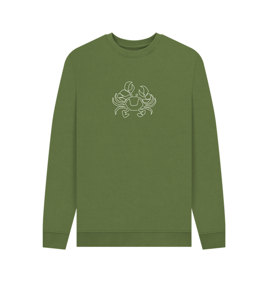 Khaki Men's Crab Organic Cotton Crewneck Sweater (White)