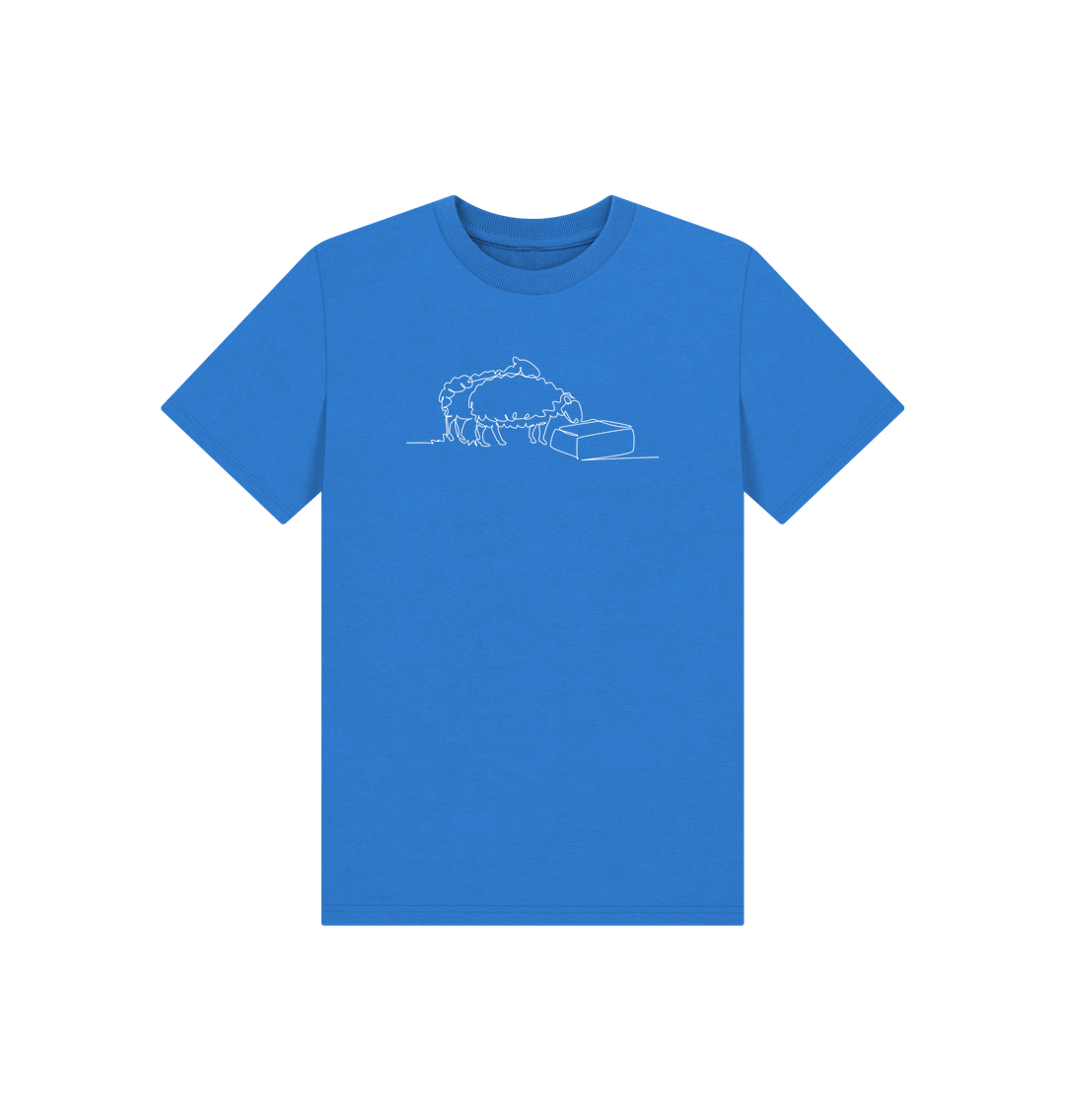 Bright Blue Kid's Sheep Organic Cotton Basic Tee (White)