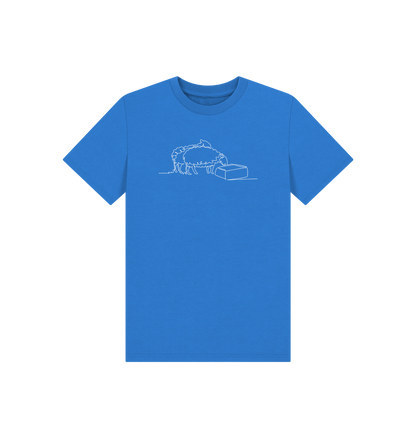 Bright Blue Kid's Sheep Organic Cotton Basic Tee (White)