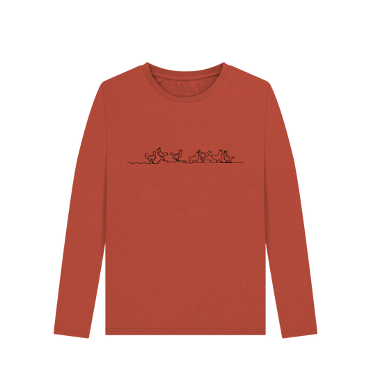 Rust Women's Chickens Organic Cotton Long Sleeve Tee (Black)