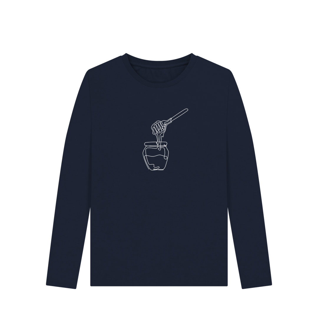 Navy Blue Women's Honey Organic Cotton Long Sleeve Tee (White)