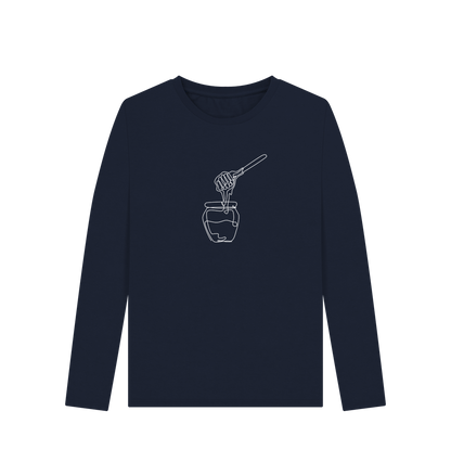 Navy Blue Women's Honey Organic Cotton Long Sleeve Tee (White)