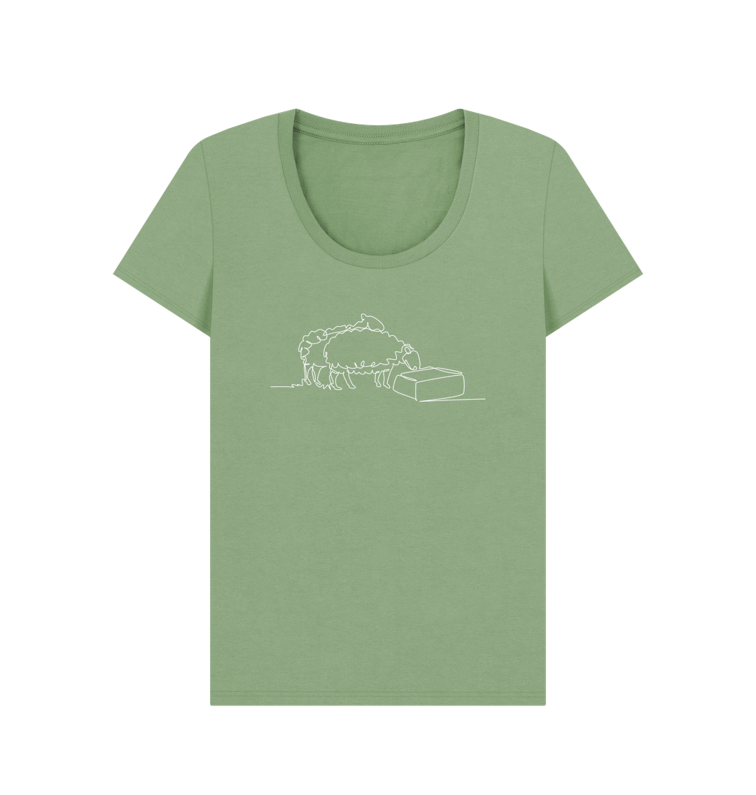 Sage Women's Sheep Organic Cotton Scoop Neck Tee (White)