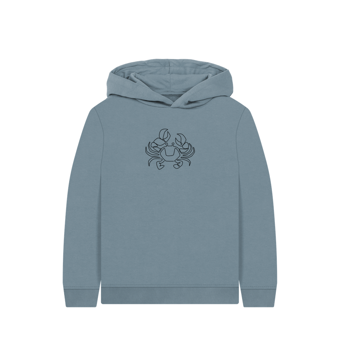 Stone Blue Kid's Crab Organic Cotton Pullover Hoodie (Black)