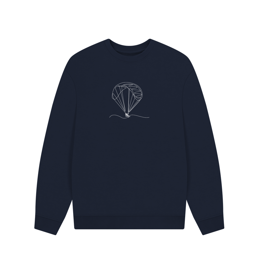 Navy Blue Men's Parachute Organic Cotton Oversized Crewneck - White Design