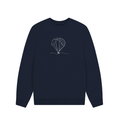 Navy Blue Men's Parachute Organic Cotton Oversized Crewneck - White Design