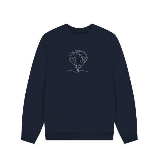 Navy Blue Men's Parachute Organic Cotton Oversized Crewneck - White Design